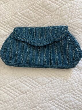 Teal Beaded Evening Clutch